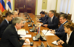 21 May 2019 National Assembly Deputy Speaker Djordje Milicevic in meeting with the Chairman of the Russian State Duma International Affairs Committee Leonid Slutsky